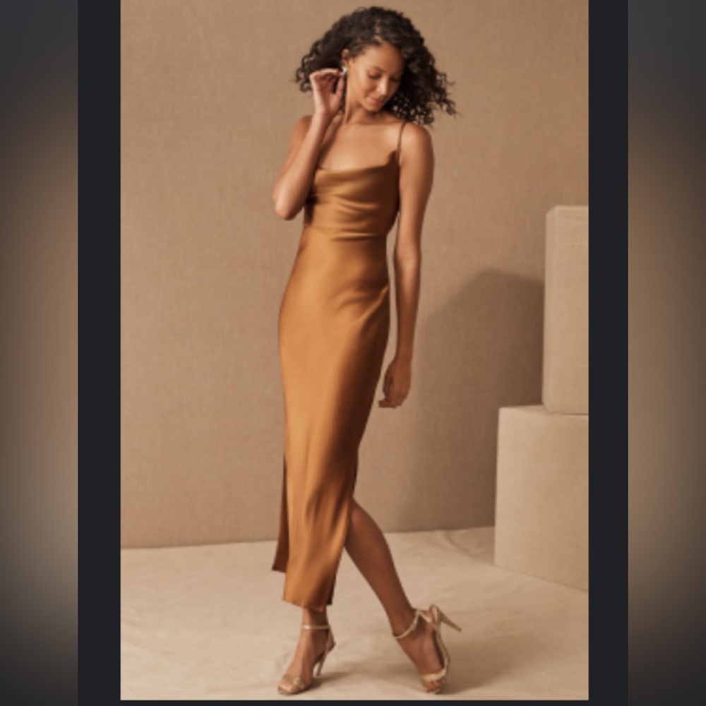 BHLD Rust Cali Satin Charmeuse Midi Dress